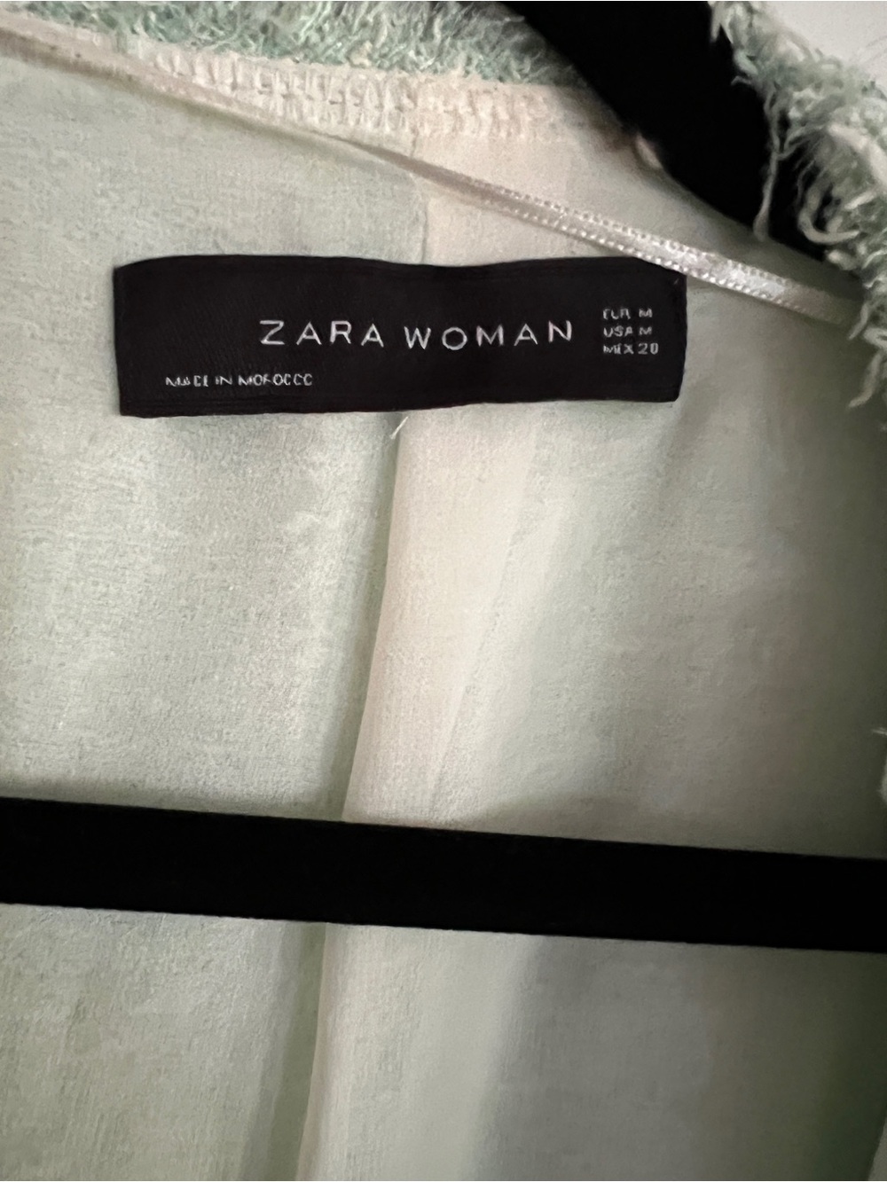 Zara Pastel Mint Bouclé Frayed-Edge Blazer - Picture 2 of 6